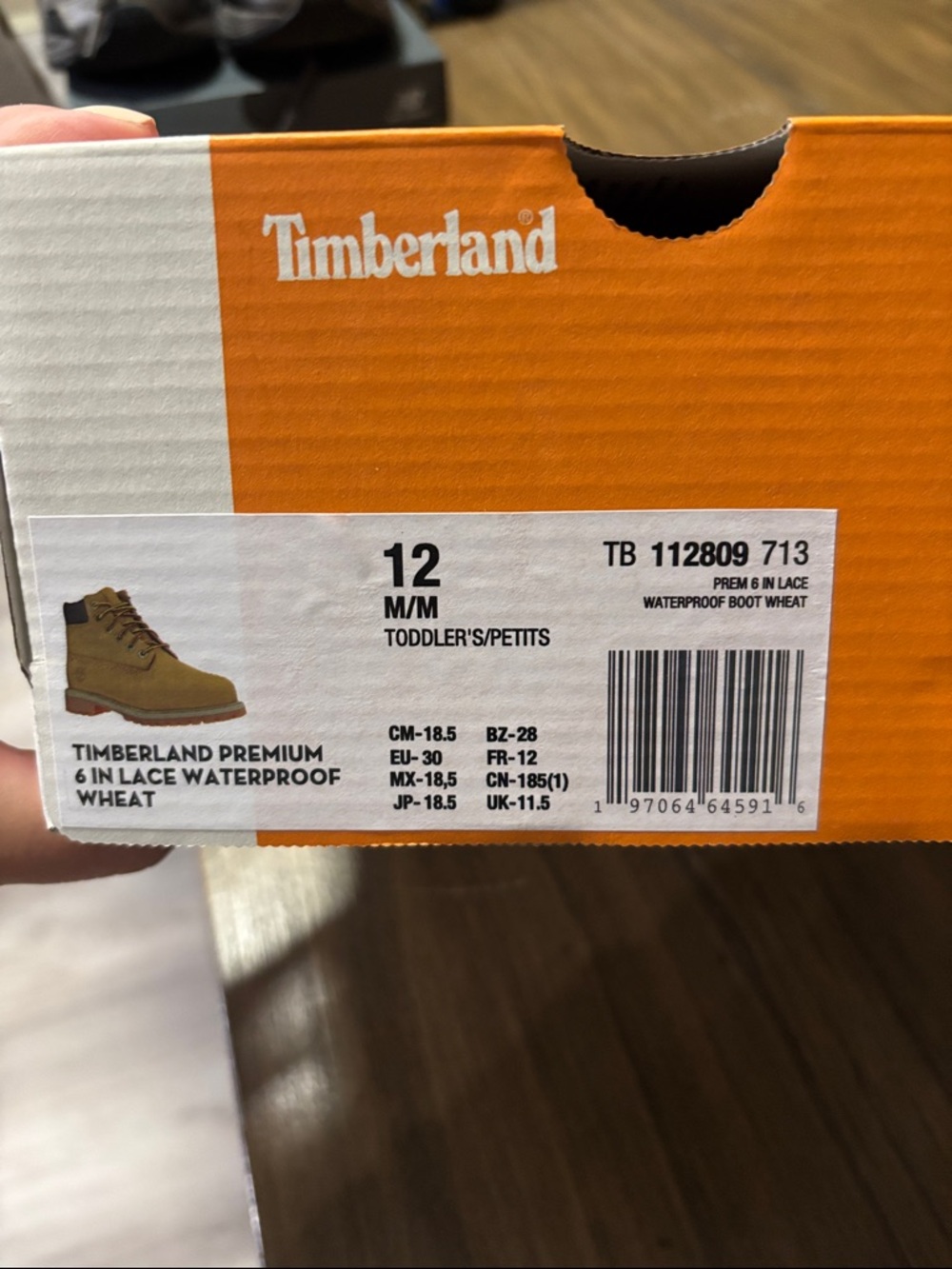 Timberland Wheat/Tan Toddler Waterproof Lace-Up Boot Box